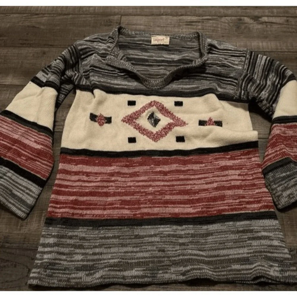 Vintage Knit Sweater Western Aztec Tribal Navajo Geometric Pattern Medium USA